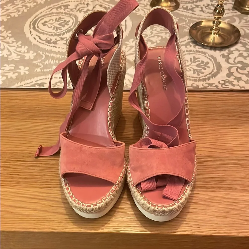 Vince Camuto Pink Suede Espadrille Wedge Sandals